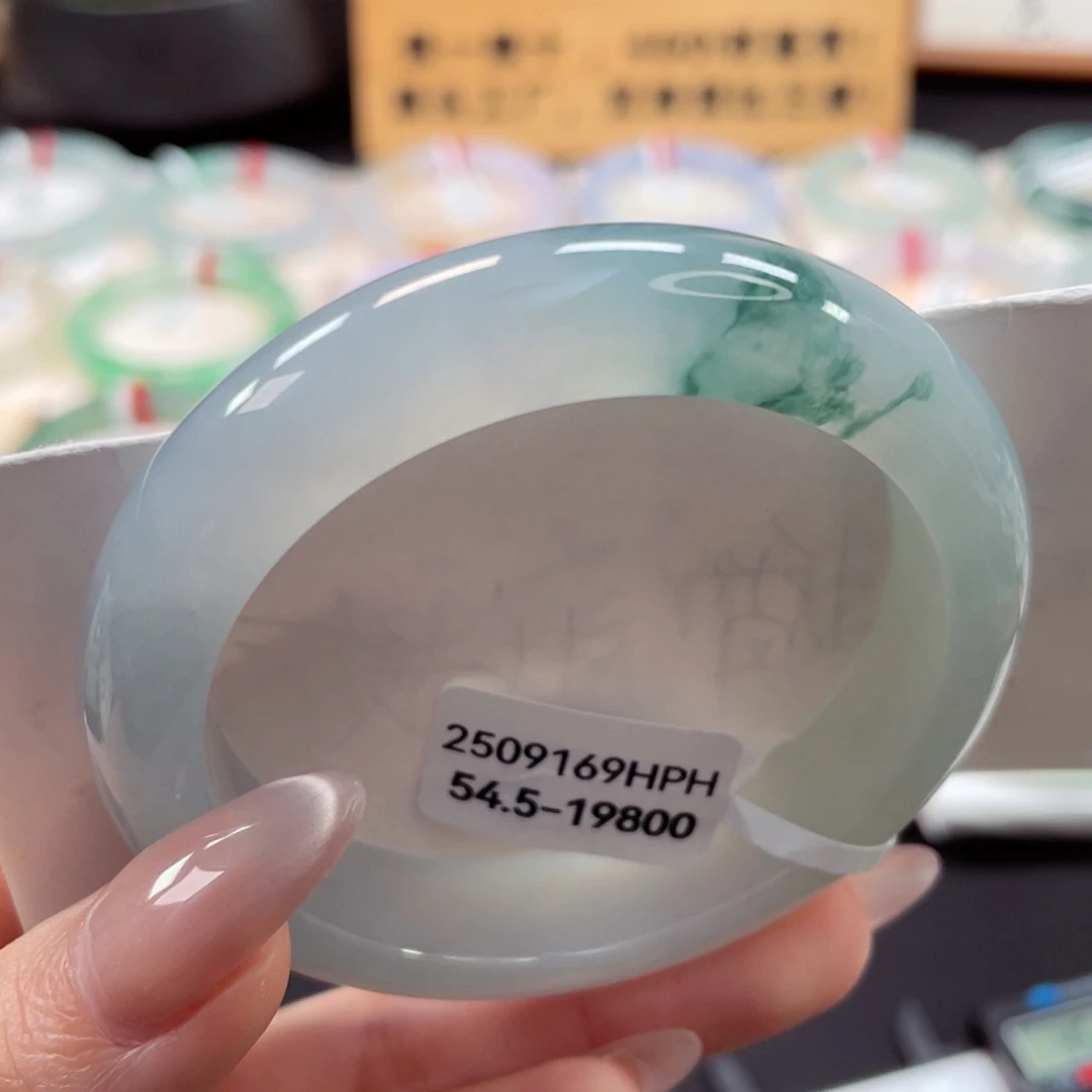 未镶嵌手镯翡翠54.5冰胶蓝底飘蓝花29号