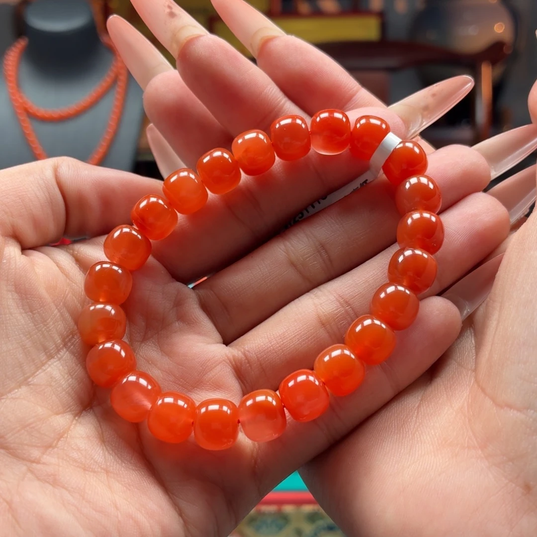 风***豆南红玛瑙未镶嵌手串原矿保山南红三眼井老型手串卡9+