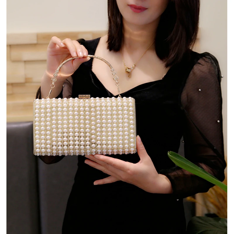 时尚珍珠水钻晚宴包宴会包小方包大气手拿包手提包礼服包包女包