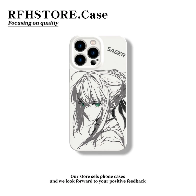 线条saber适用苹果1615pro菲林手机壳华为P70vivoppo小米14动漫风