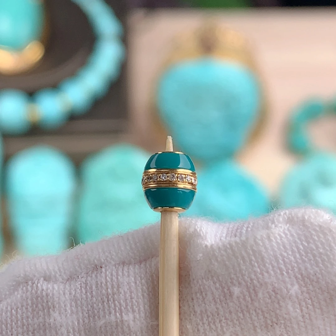 绿松石汉堡珠卡5.518K金镶嵌