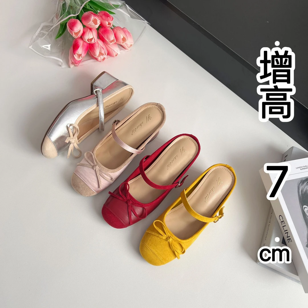 增高7CM 蝴蝶结粗跟外穿包头拖鞋女2025夏季仙女风一字带凉鞋女