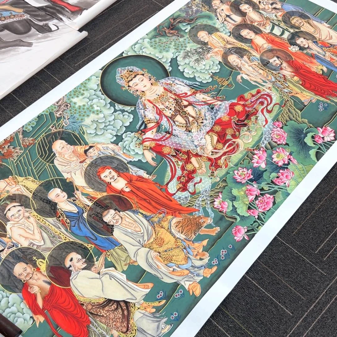 L***L国画李老师精品十八罗汉拜观音