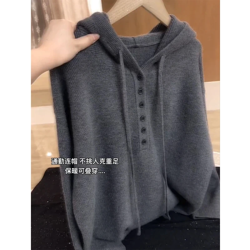 大码时尚女装韩版时尚连帽针织毛衣冬季新款胖MM宽松显瘦内搭上衣