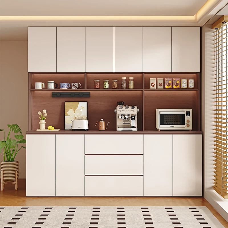 ENF级实木餐边柜靠墙一体储物柜家用客厅展示柜高款定制收纳柜子