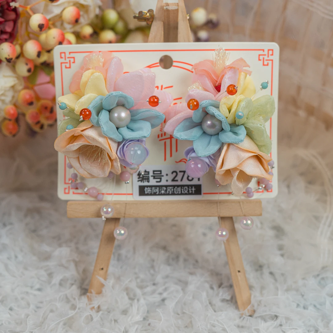 饰阿梁2781 花团锦簇对夹头饰儿童小女孩发夹发饰可爱甜美中国风