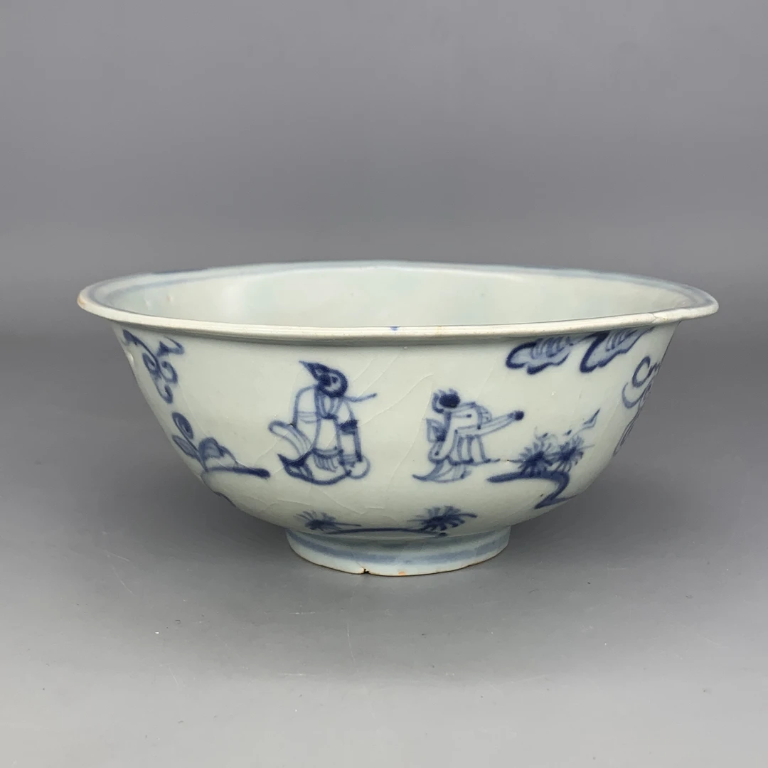 32504076*明弘治青花携琴访友纹碗/瓷器三/江苏省文物总店/