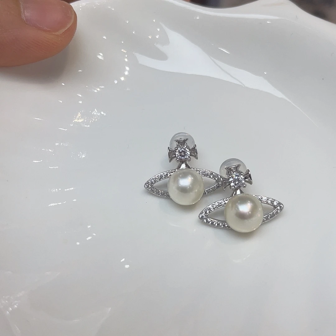 耳饰银S925镶嵌海水珍珠