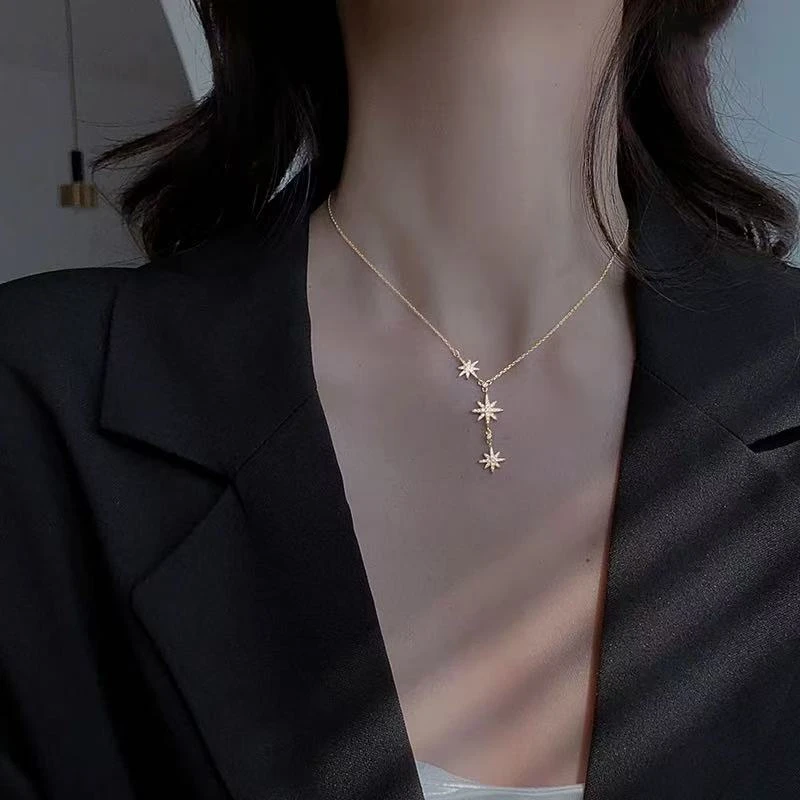 铜合金项链  502超闪八芒星精致吊坠项链