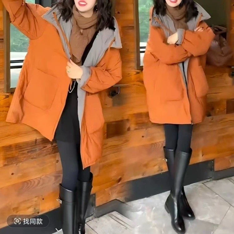 冬季韩版大码连帽冬装休闲加厚保暖长袖宽松厚款棉衣棉服百搭女装