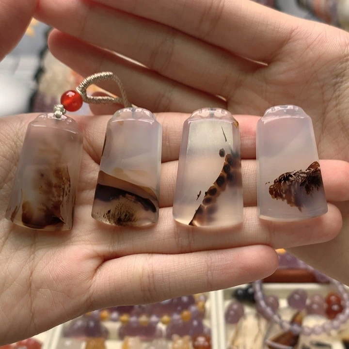 玛瑙/玉髓未镶嵌玛瑙草花牌