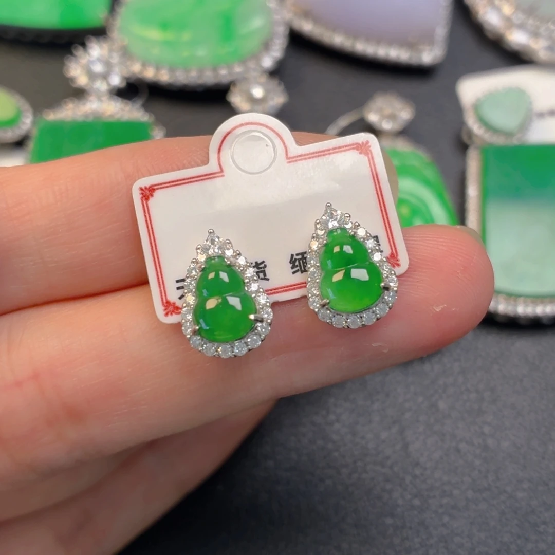 翡翠银S925镶嵌吊坠(不含链)耳钉