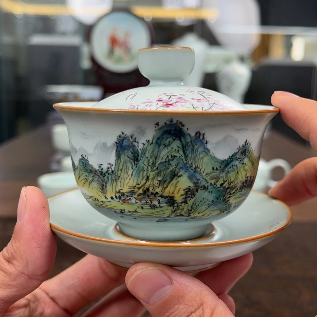 青澹墨雅随心盖碗千里江山