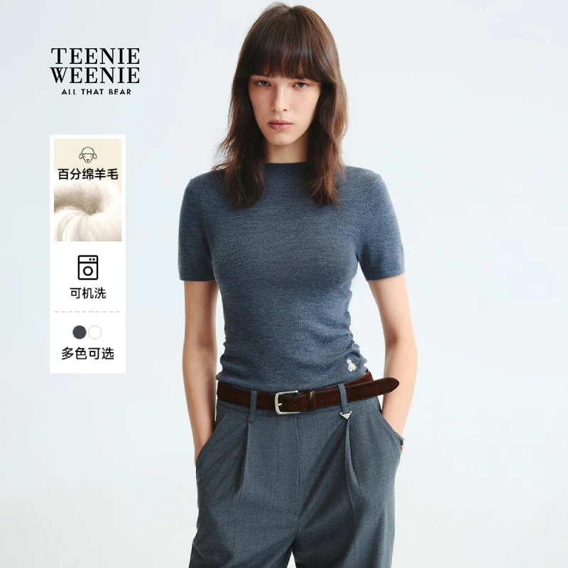 TeenieWeenie小熊女装毛针织衫25气质半高领短袖毛衣TTKW253809W