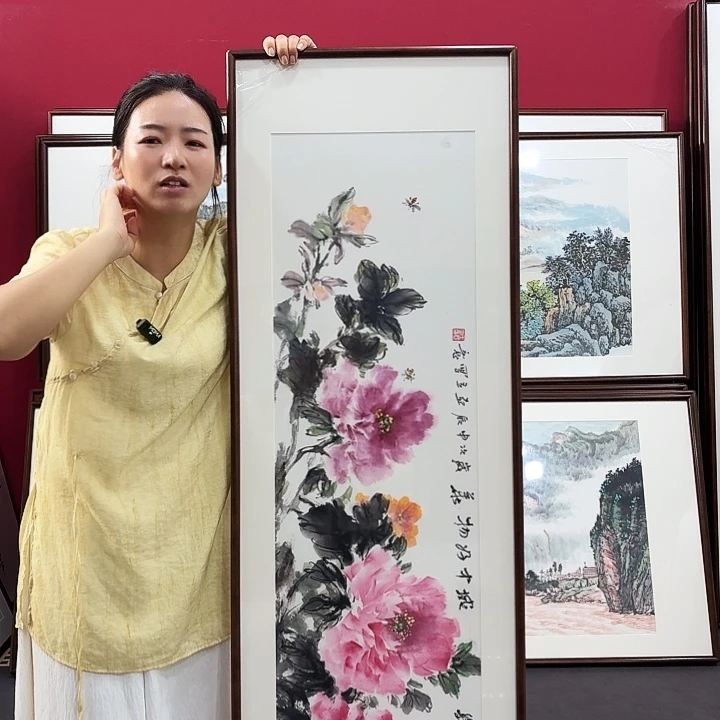 月***宝国画手绘带框作品