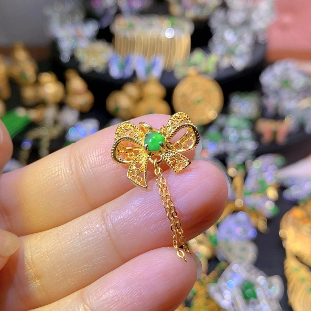 吊坠(不含链)银S925镶嵌翡翠