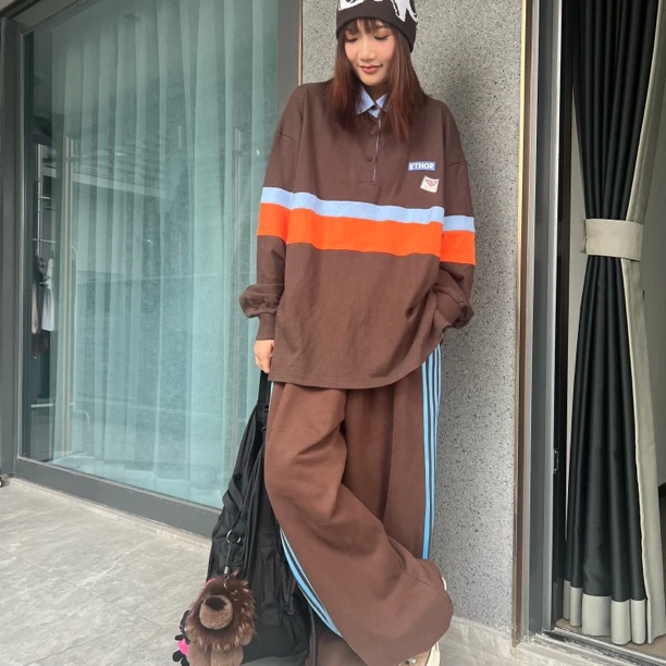 韩版秋冬翻领拼接卫衣长袖