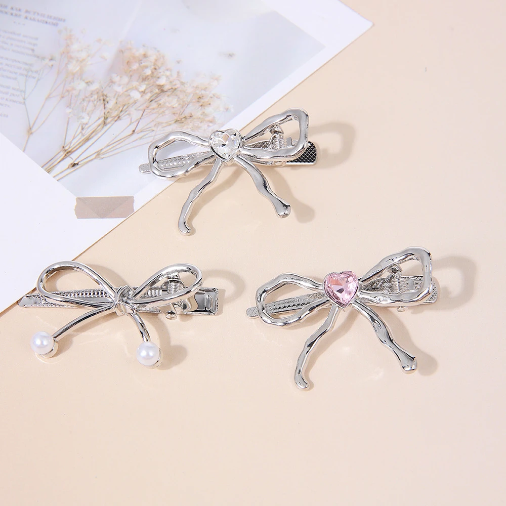 可爱金属蝴蝶结爱心小珍珠发夹刘海夹碎发边夹网红发夹