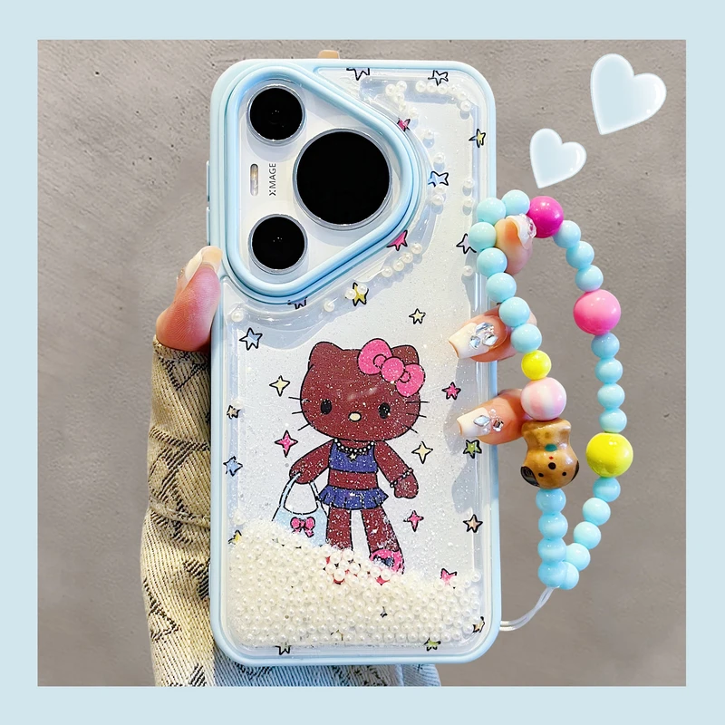 适用华为pura70pro+手机壳ins可爱星星流沙珍珠卡通KT猫mate70pro