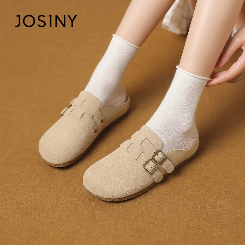 卓诗尼2025春季休闲通勤搭扣包头拖新款百搭舒适显瘦学院风勃肯鞋