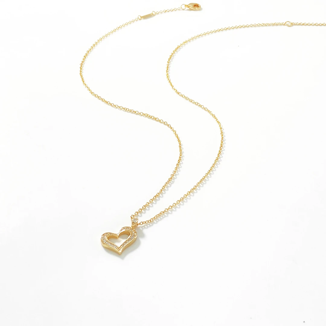 铜合金项链 名式  玫瑰色满钻桃心45厘米项链FL035