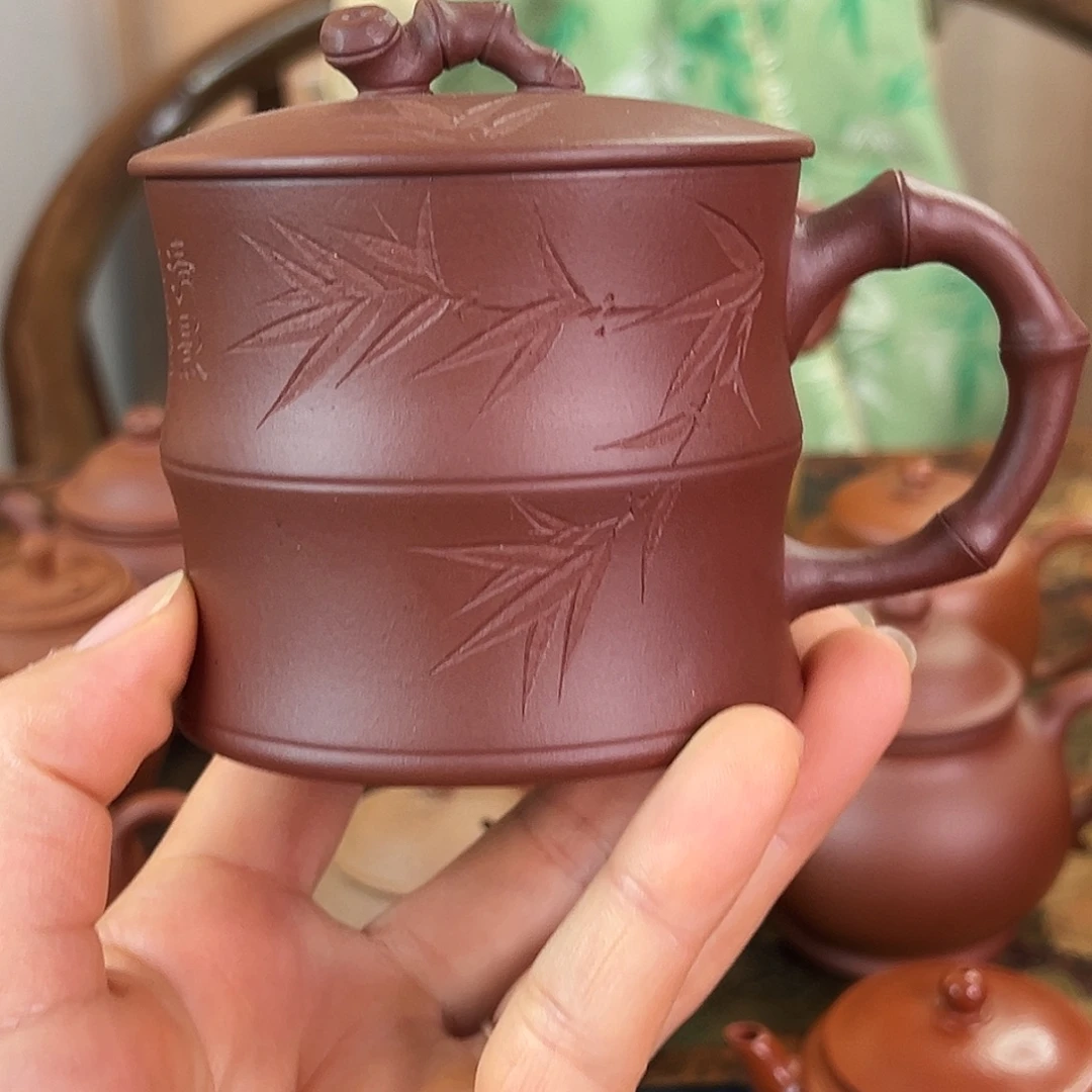茶壶紫砂精品 竹节盖杯 紫泥 240cc