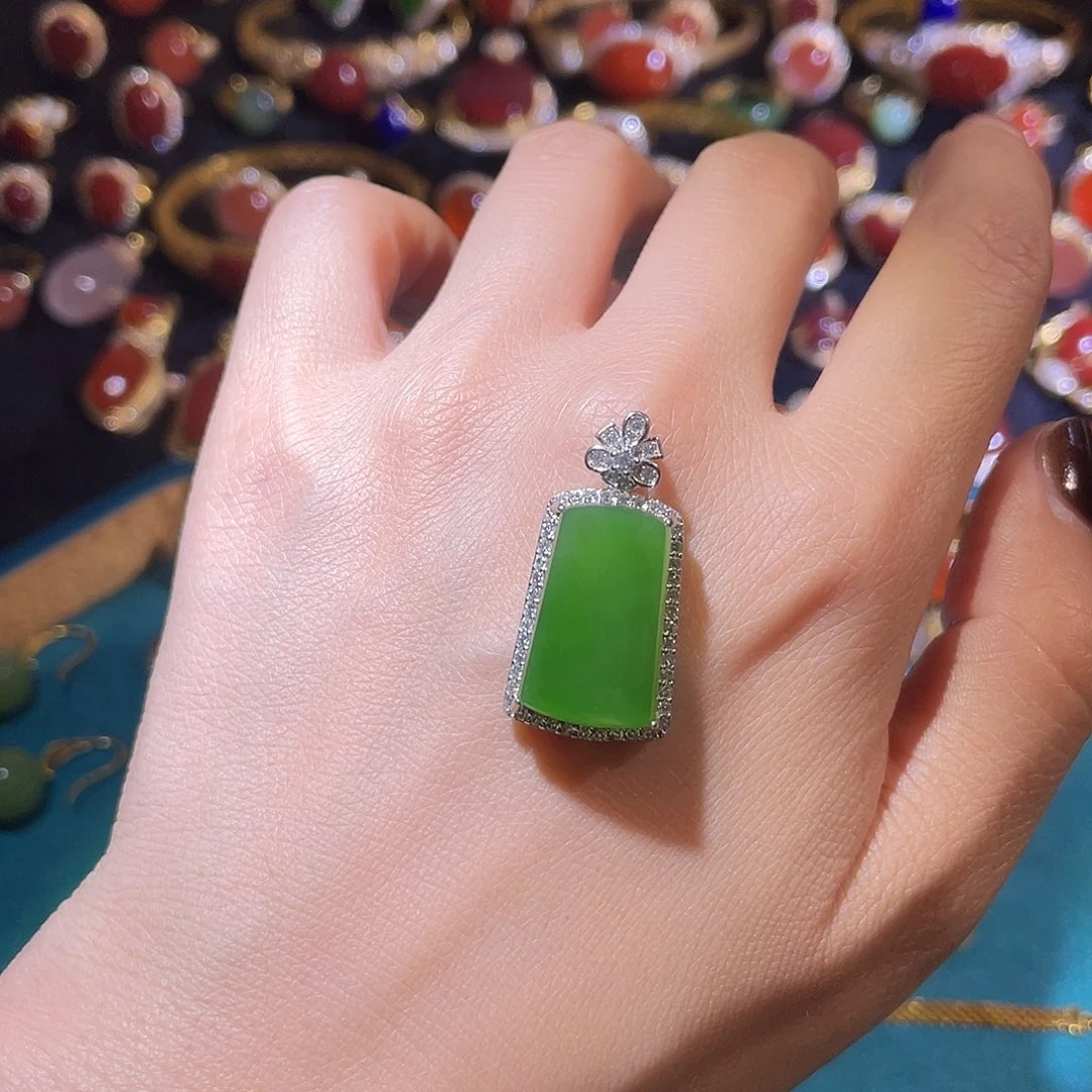 和田玉银S925镶嵌吊坠(不含链)