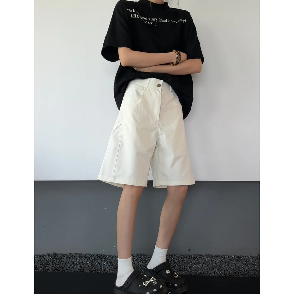 薄款显瘦夏季透气穿搭男短裤宽松中裤休闲裤直筒黑色城市机能风