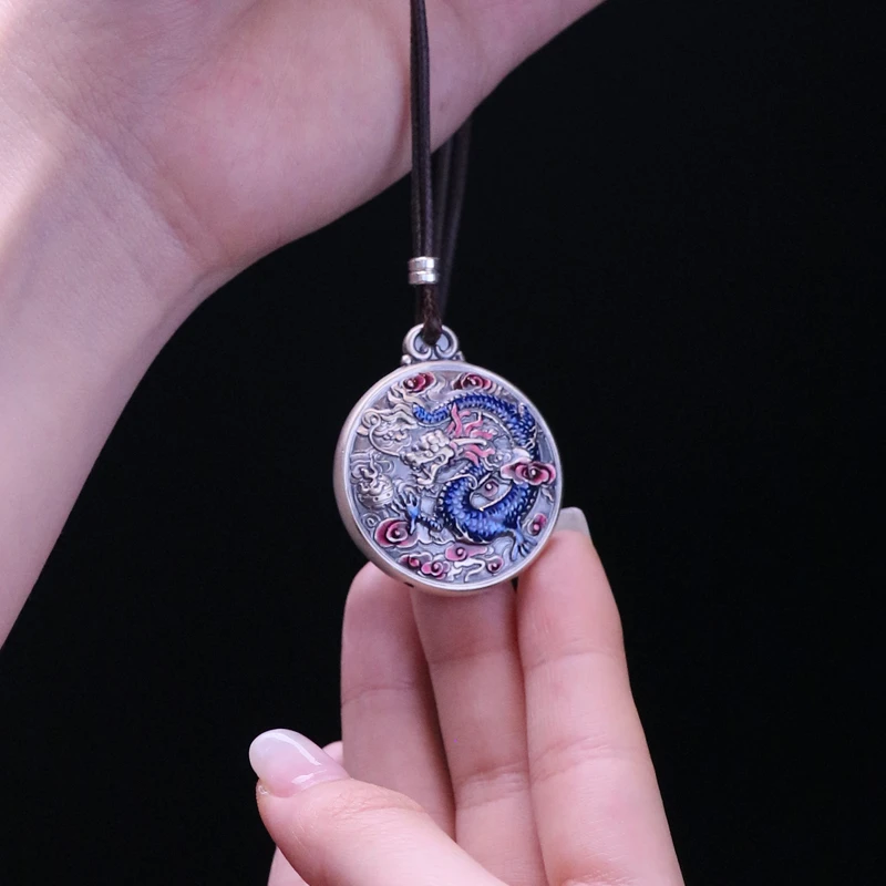 吊坠925银 青湖匠心严选复古烧蓝花丝吊坠配饰项链925银饰