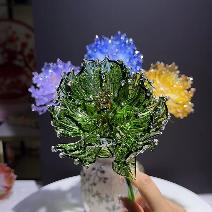 琉璃手工艺品4层祖母绿牡丹王