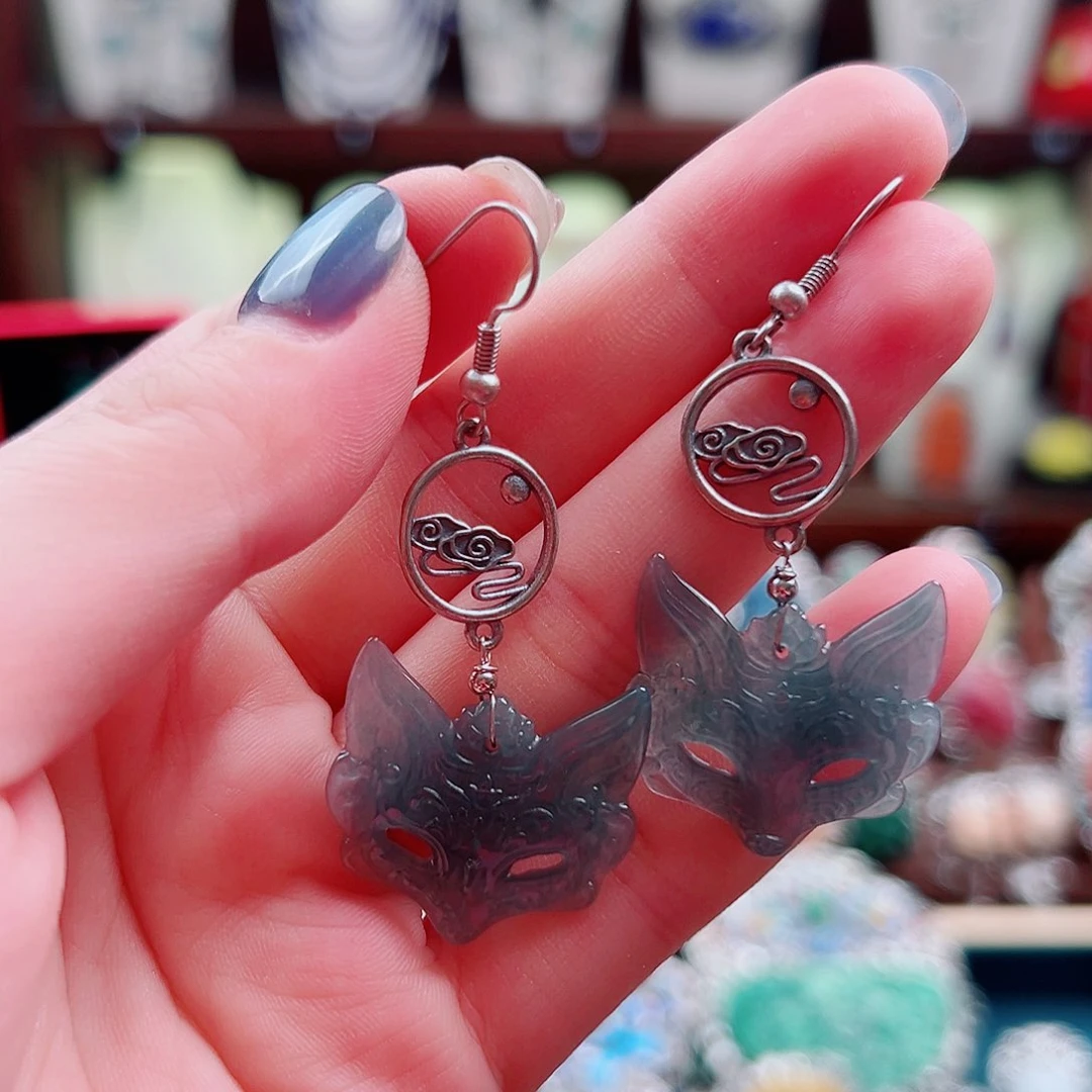 希***希挂件翡翠银S925镶嵌耳环