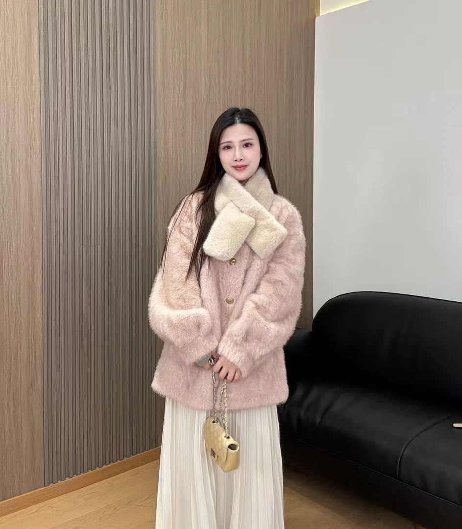 【徐徐】2025海宁半卷毛韩系简约时尚简约高级感外套701