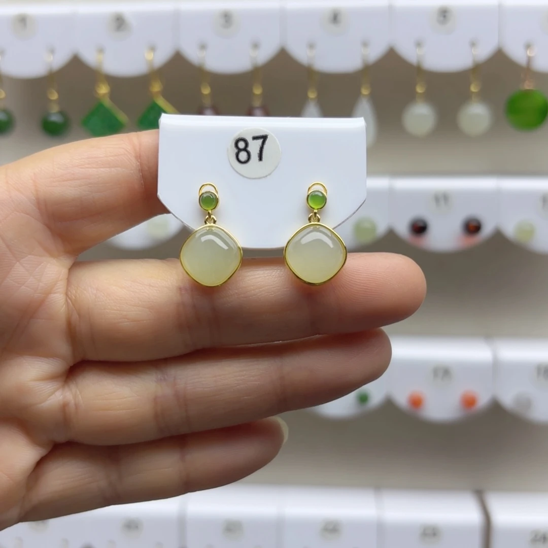 银S925镶嵌和田玉耳饰