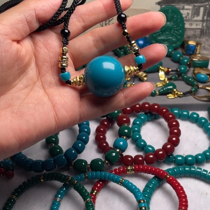 石材淡****2卡25天空蓝锁骨项链