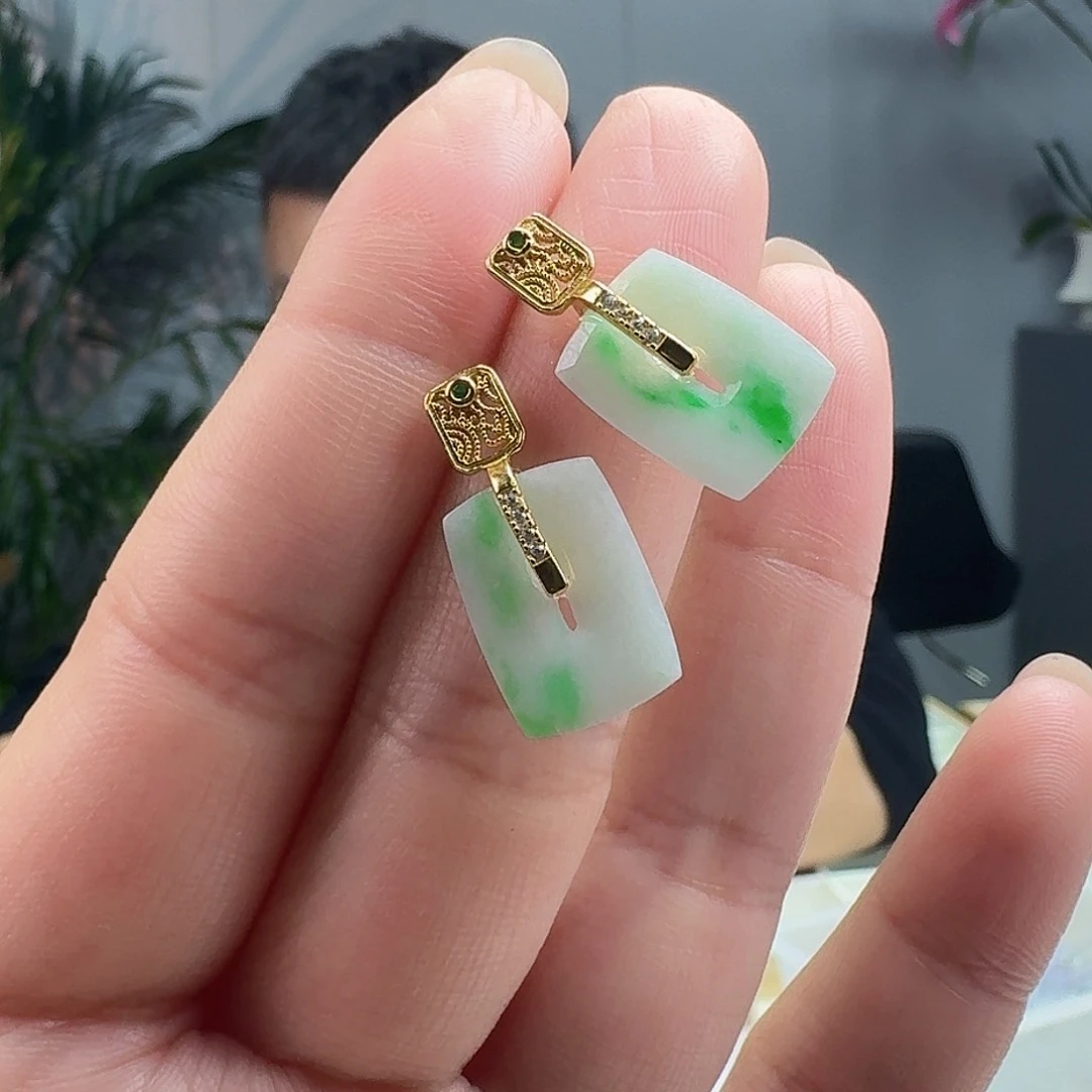 翡翠耳饰银S925镶嵌天然