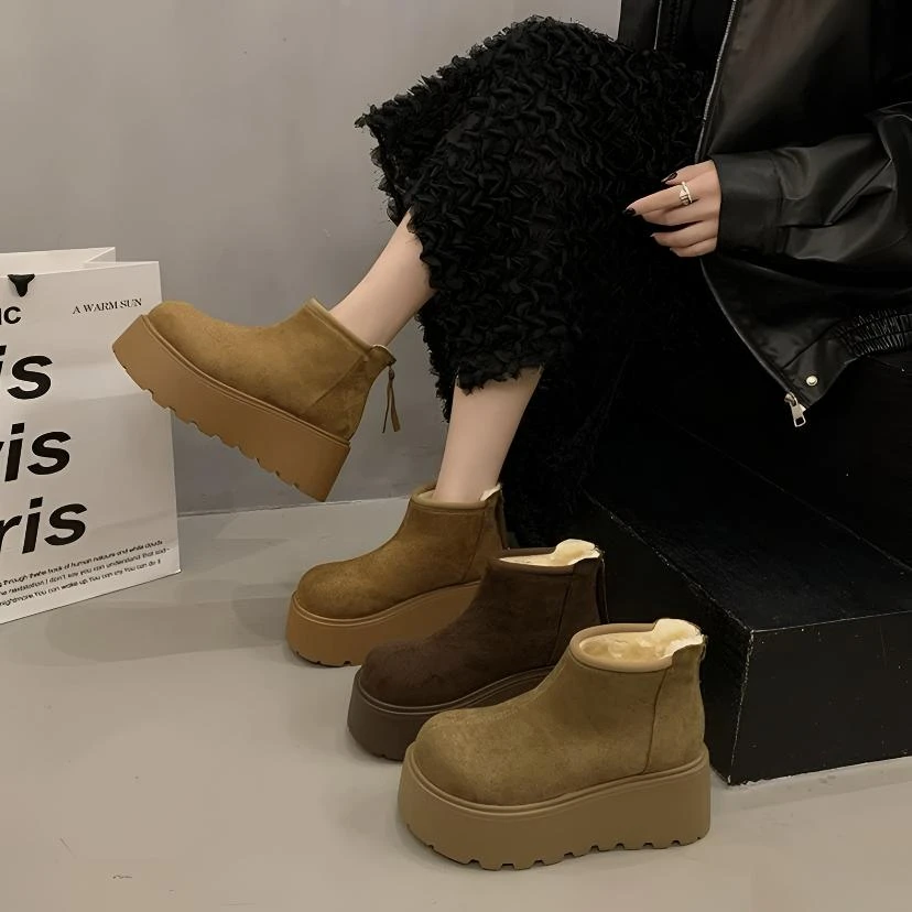 小个子新款增高保暖防滑百搭雪地靴厚底时尚休闲冬季女款棉鞋通-G