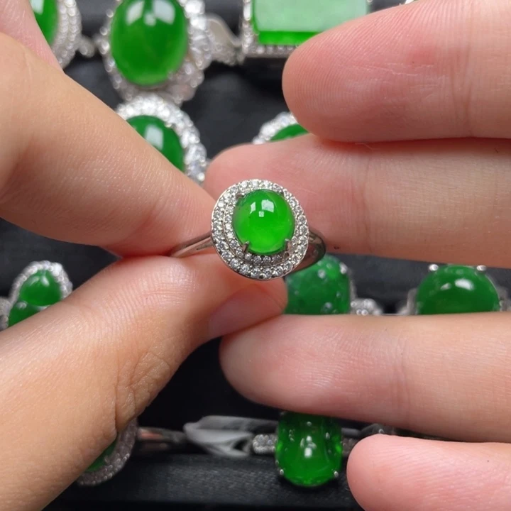 翡翠戒指银S925镶嵌戒指