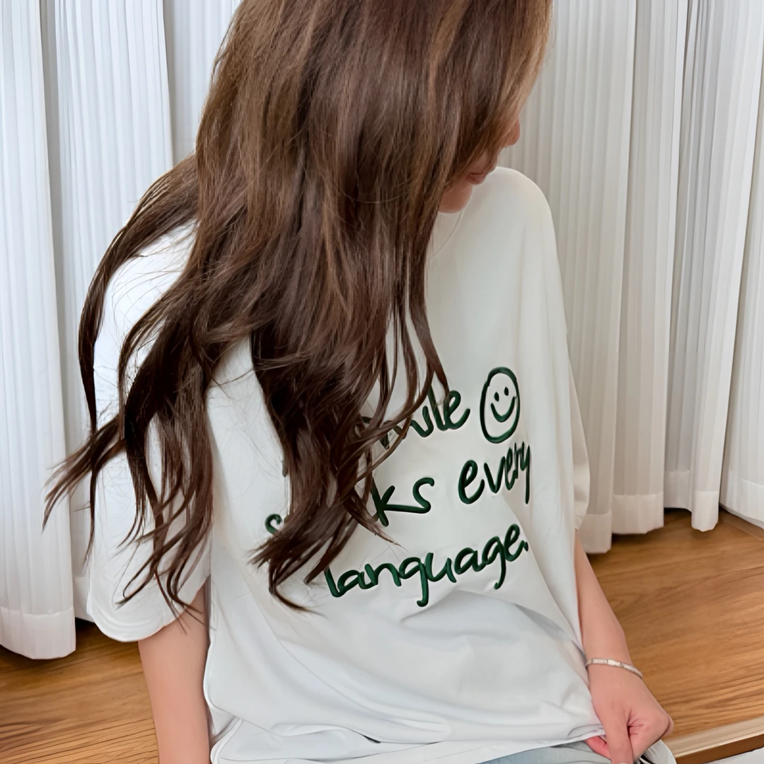 夏季多巴胺刺绣款宽松T恤