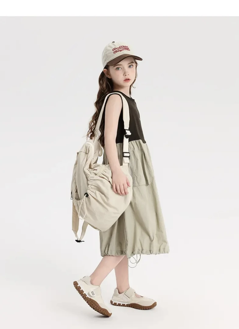 女童夏季新款拼色连衣裙薄款韩版休闲学生洋气日系  A501