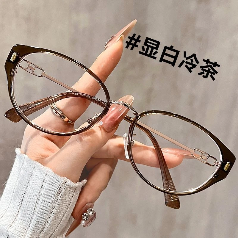 猫眼眼镜近视女度数可配超轻复古茶色框素颜高级感方圆脸日常装饰