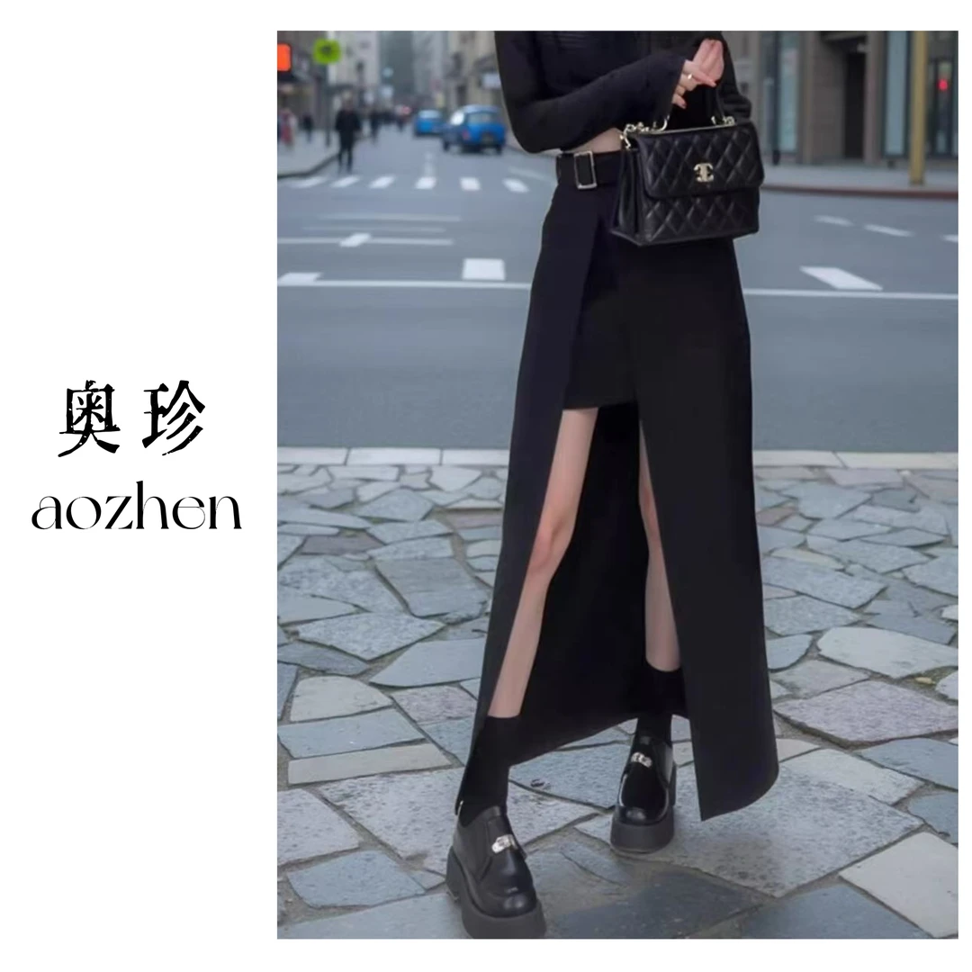 【层次美学】不规则西装开叉半身裙女夏季高腰显瘦a字版直筒裙