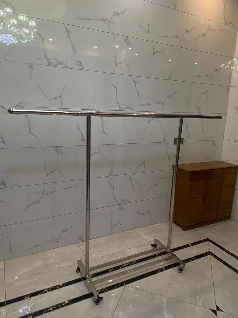 单杆加厚不锈钢可伸缩晾衣架晒衣晾被神器服装店衣服架衣帽架