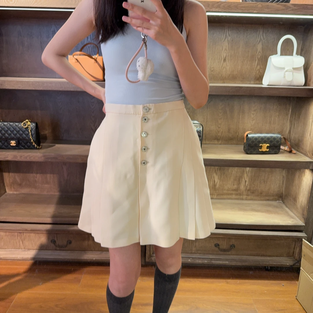 95新 DIOR/迪奥 麦殿/雪纺百褶短裙44码白色/241222JCH8X08