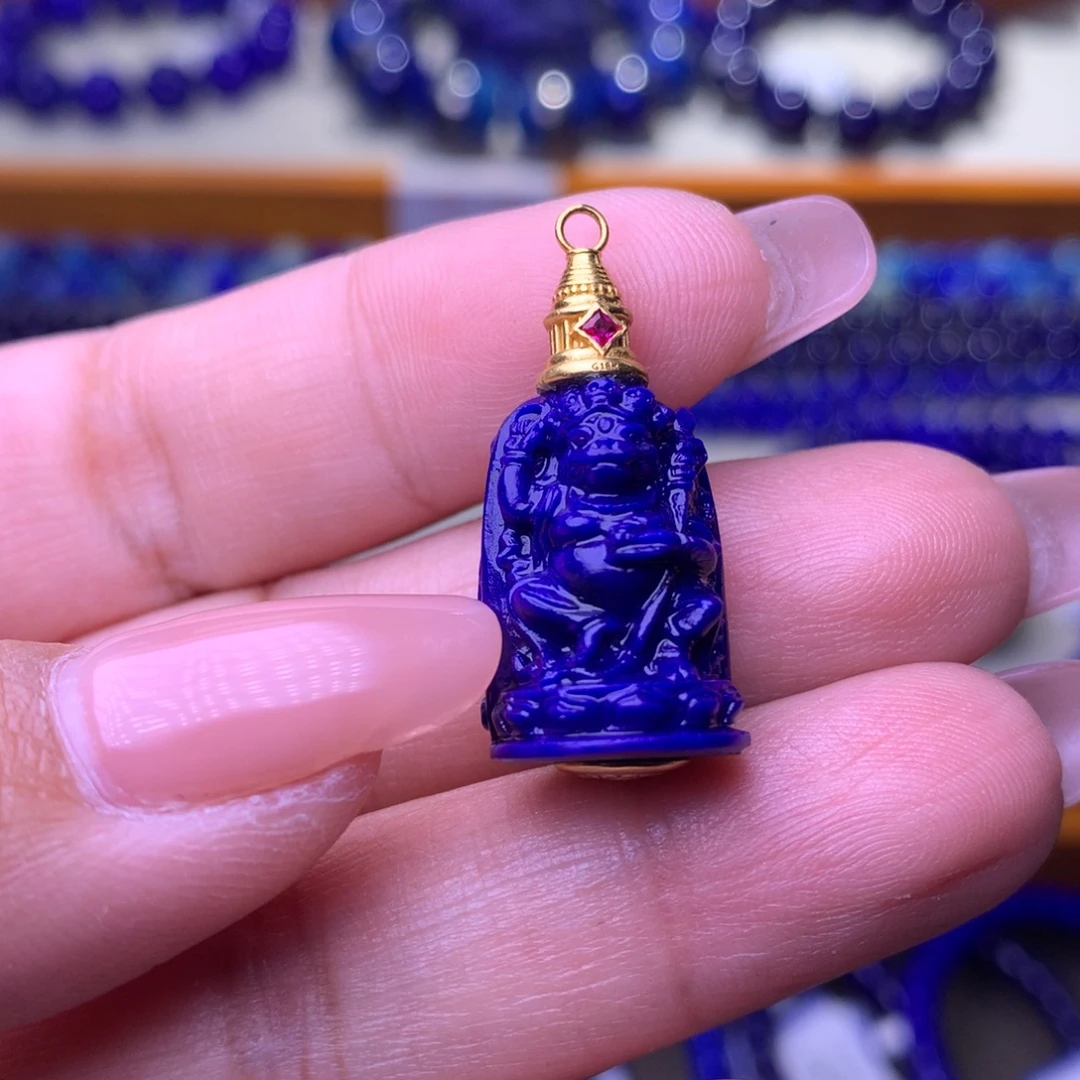 青金石18K金镶嵌吊坠威德金刚