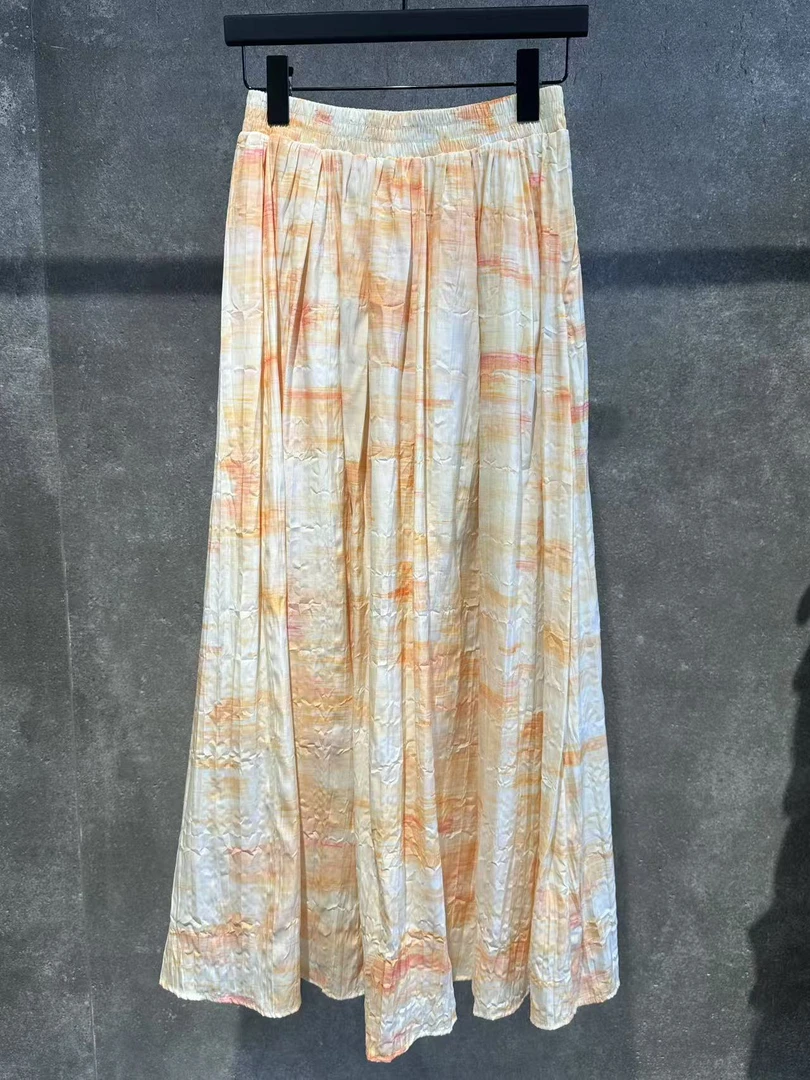 C特【Ann.G】Z011 印花高腰薄款夏新款气质时尚温柔雪纺中长款裙子