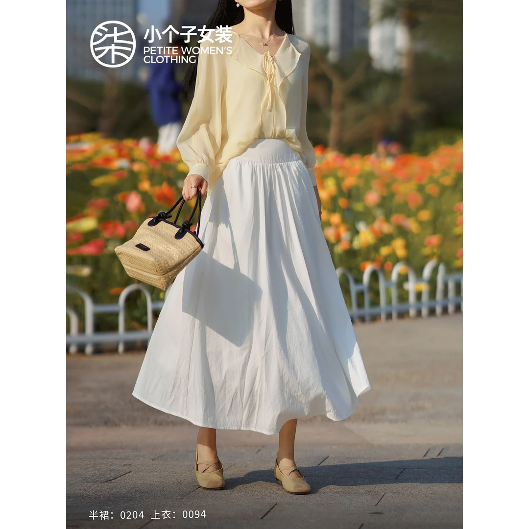 【柒量一裁】【白昼】0204小个子莱赛尔侧缝手插袋白色大裙摆半身裙女