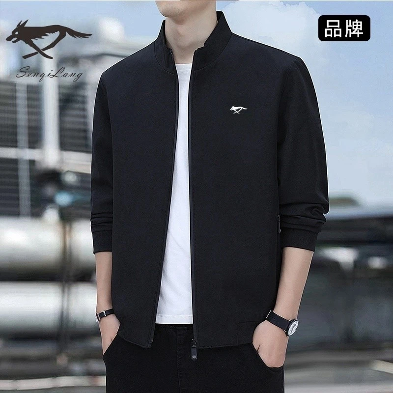 7匹断码狼秋冬季男士夹克休闲运动百搭纯色立领中青年茄克外套男