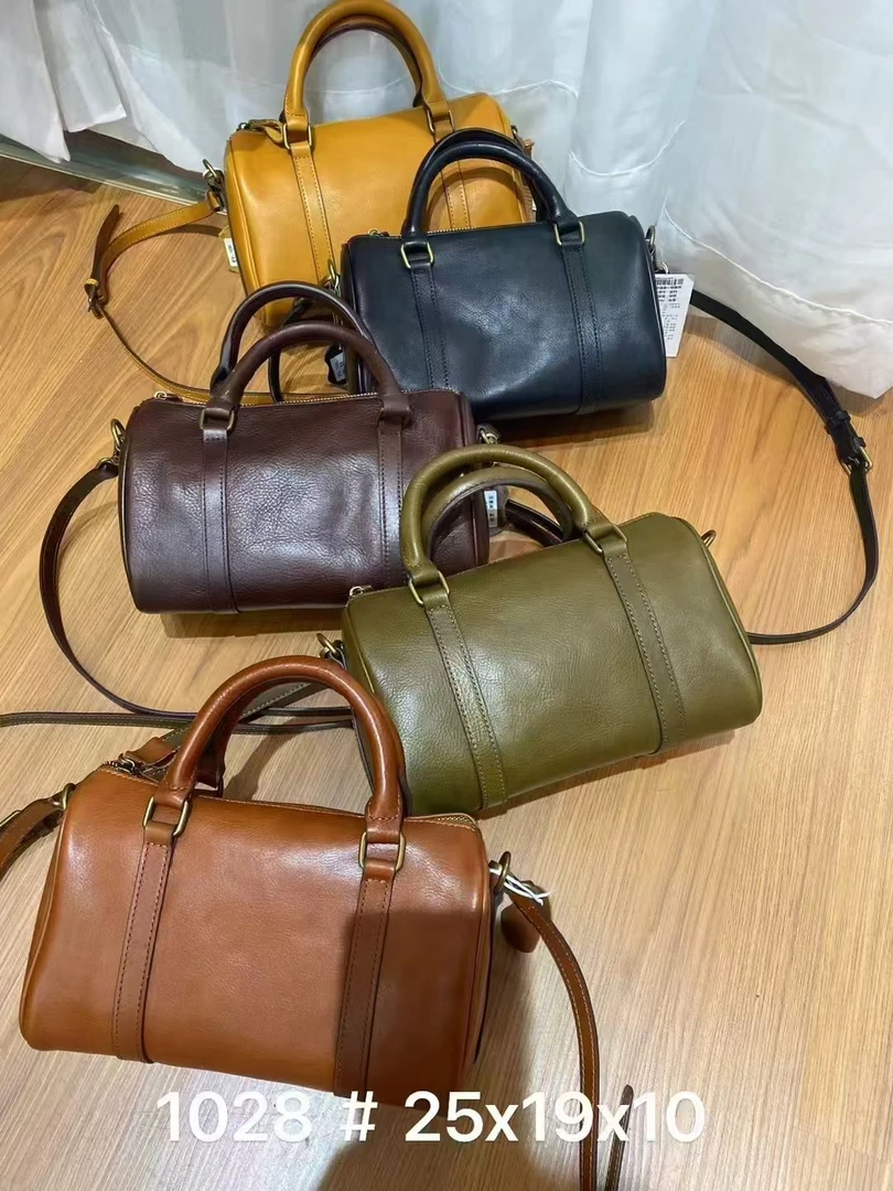 新款植鞣头层牛皮中号枕头包手提单肩包斜跨包时尚休闲女包真皮