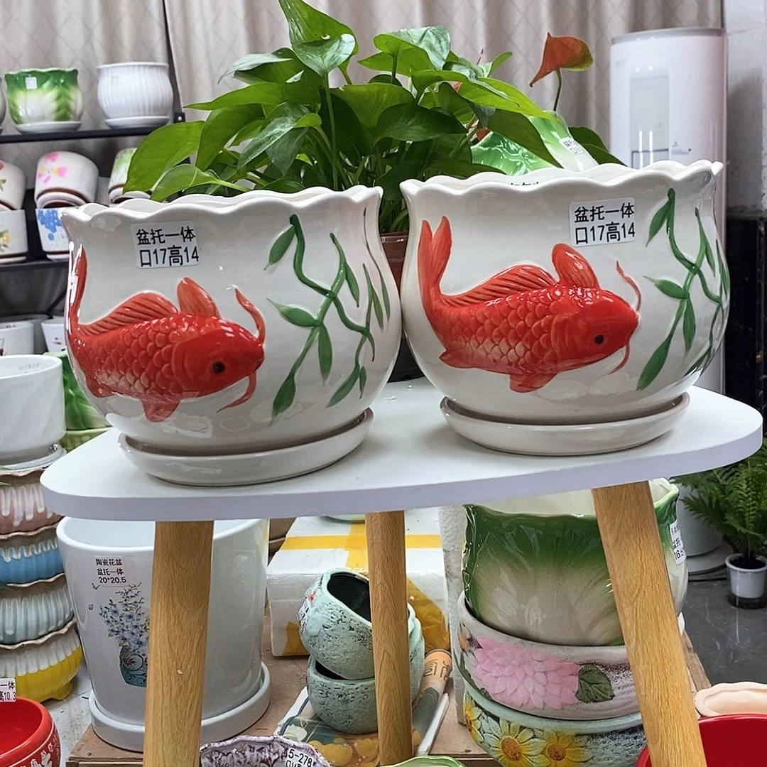 陶瓷@陶瓷花盆@@年年有余大号