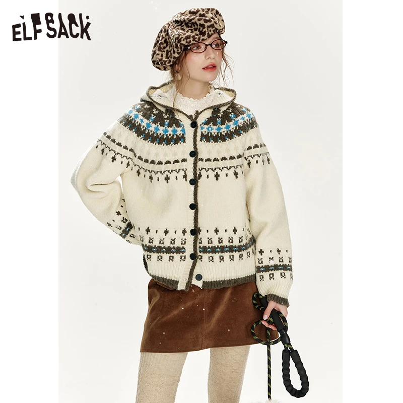 妖精的口袋 费尔岛庄园 毛绒绒连帽设计毛衣2024冬季新款慵懒感